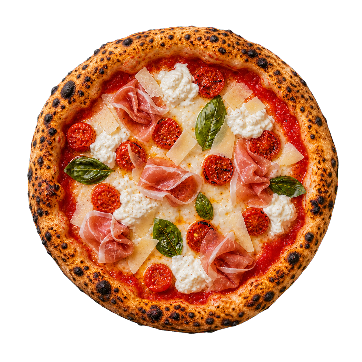 Pizza artesanal de Monster Pizza terminada con ingredientes frescos